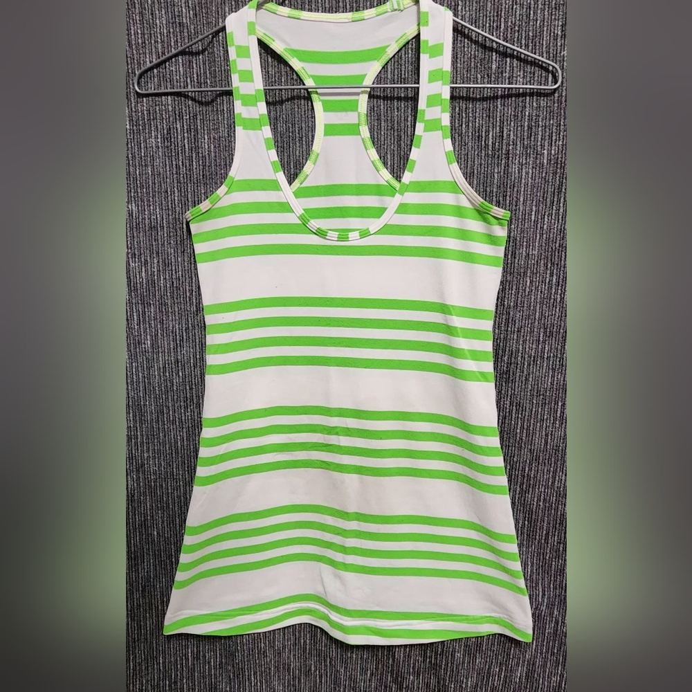 Lululemon Size 6ish Green and White Striped Tank Top